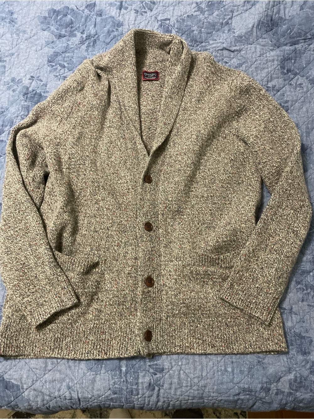 UNTUCKit Men’s Shawl Collar Cardigan - Heathered Khaki